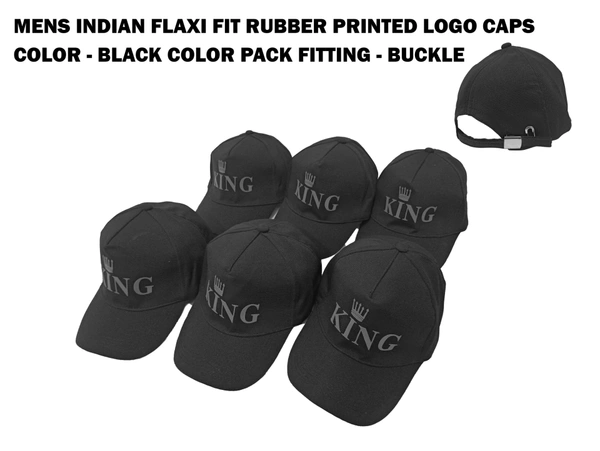 Mens Indian Flaxi Fit Rubber Printed Logo Caps Color - Black Color Pack Fitting - Buckle - Free, 6