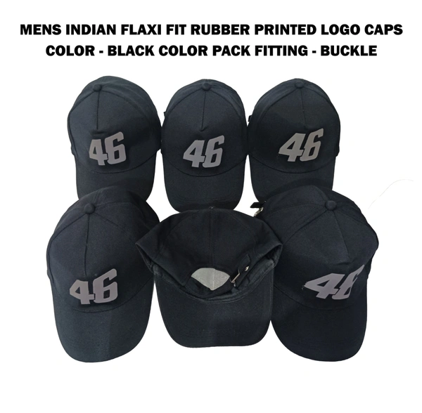 Mens Indian Flaxi Fit Rubber Printed   Logo Caps Color - Black Color Pack Fitting - Buckle - Free, 6