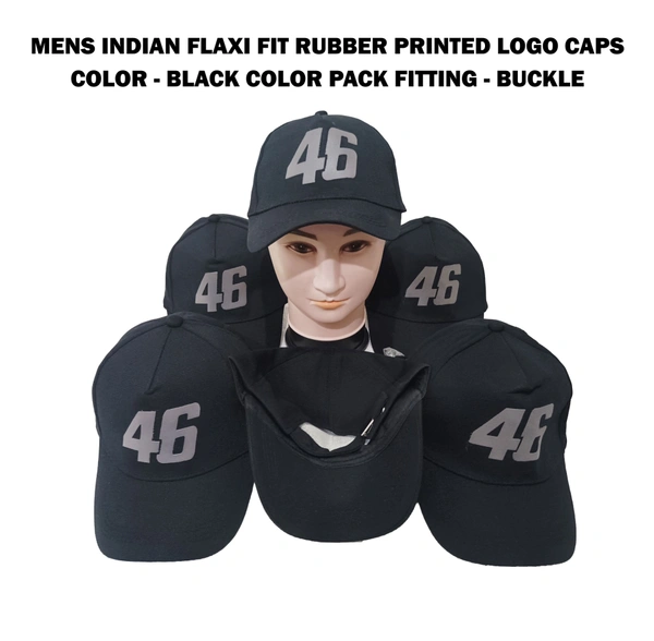 Mens Indian Flaxi Fit Rubber Printed   Logo Caps Color - Black Color Pack Fitting - Buckle - Free, 6