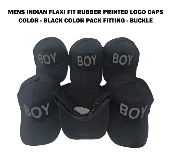 Mens Indian Flaxi Fit Rubber Printed   Logo Caps Color - Black Color Pack Fitting - Buckle - Free, 6