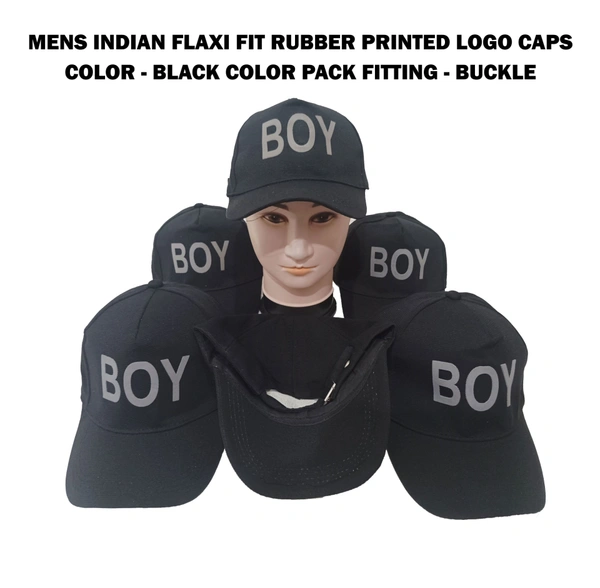 Mens Indian Flaxi Fit Rubber Printed   Logo Caps Color - Black Color Pack Fitting - Buckle - Free, 6