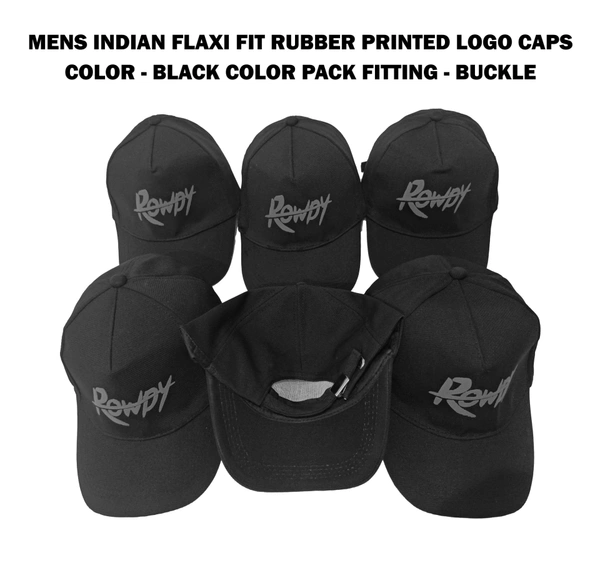 Mens Indian Flaxi Fit Rubber Printed   Logo Caps Color - Black Color Pack Fitting - Buckle - Free, 6
