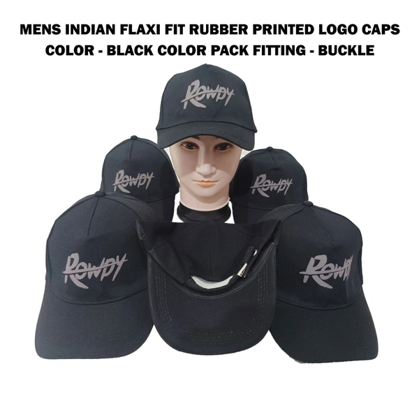 Mens Indian Flaxi Fit Rubber Printed   Logo Caps Color - Black Color Pack Fitting - Buckle - Free, 6