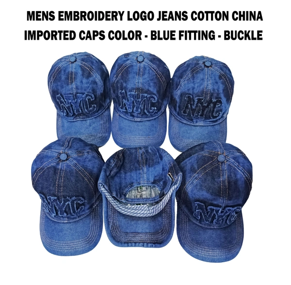 Mens Embrodary Logo Jeans Cotton China Imported Caps Color - Blue Fitting - Buckle - Free, 6