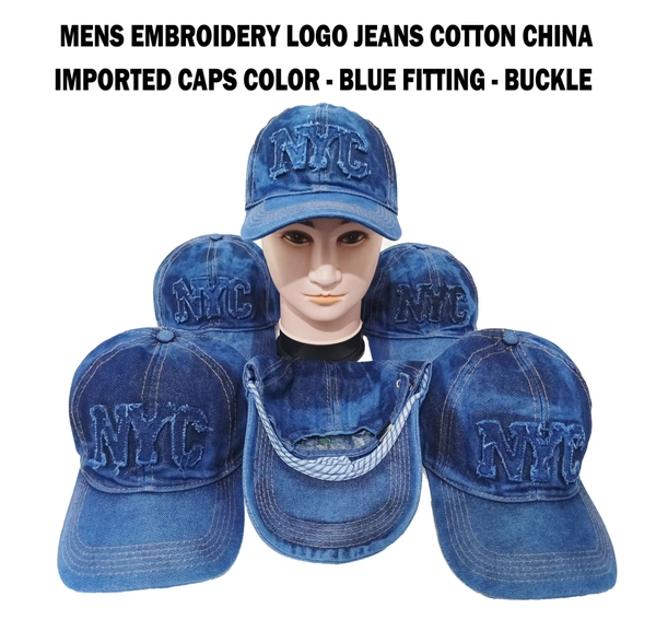 Mens Embrodary Logo Jeans Cotton China Imported Caps Color - Blue Fitting - Buckle - Free, 6