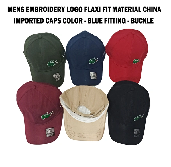 Mens Embrodary China Imported Flaxi Fit Material Cap  Color - Mix Color Pack  Fitting - Steel Buckle - Free, 6
