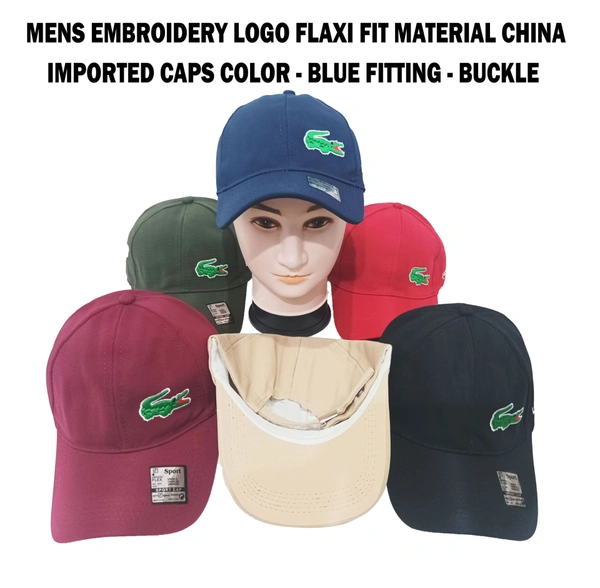 Mens Embrodary China Imported Flaxi Fit Material Cap  Color - Mix Color Pack  Fitting - Steel Buckle - Free, 6