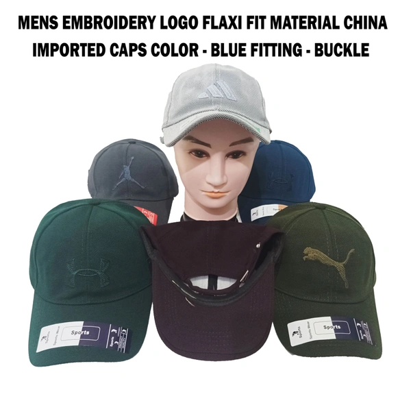 Mens Embrodary China Imported Flaxi Fit Material Cap  Color - Mix Color Pack  Fitting - Steel Buckle - Free, 6