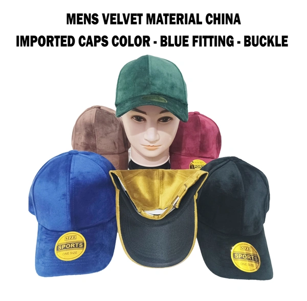 Mens China Imported Velvet Cap  Color - Mix Color Pack Only   Fitting - Steel Buckle - Free, 6