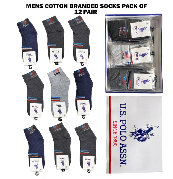 Mens Cotton Branded Socks Pack Of 12 Pair - Free, 12