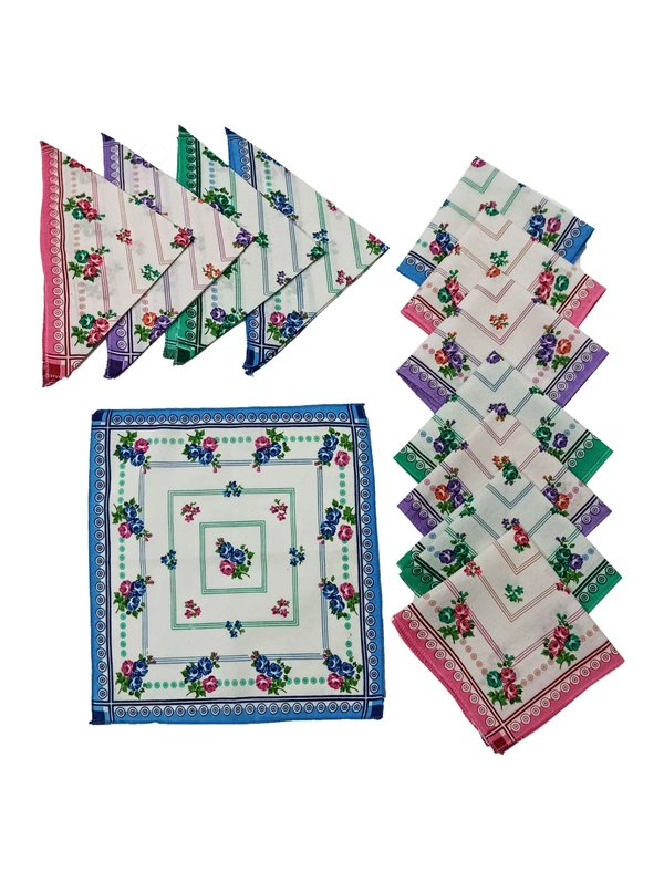 Cotton Multi Color Multi Printed Colorful Hankies - 12