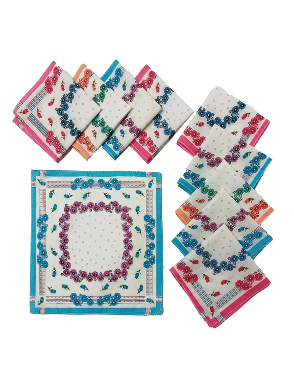Cotton Multi Color Multi Printed Colorful Hankies - 12