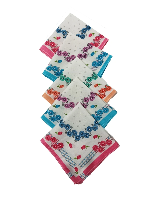 Cotton Multi Color Multi Printed Colorful Hankies - 12