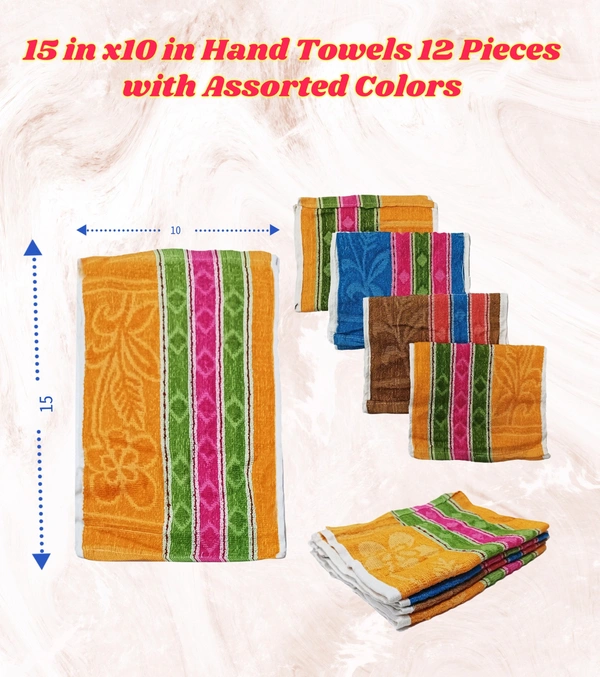 BIJKART 15 in x10 in Hand Towels 12 Pieces with Assorted Colors - 15/10, 12
