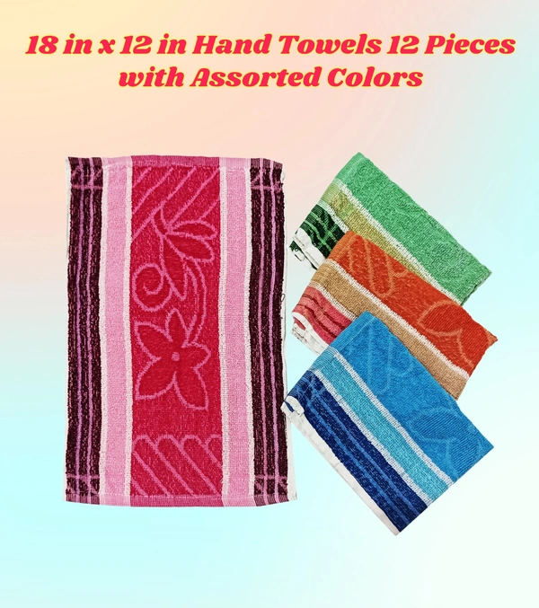 BIJKART 18 in x 12 in Hand Towels 12 Pieces with Assorted Colors - 12/18, 12