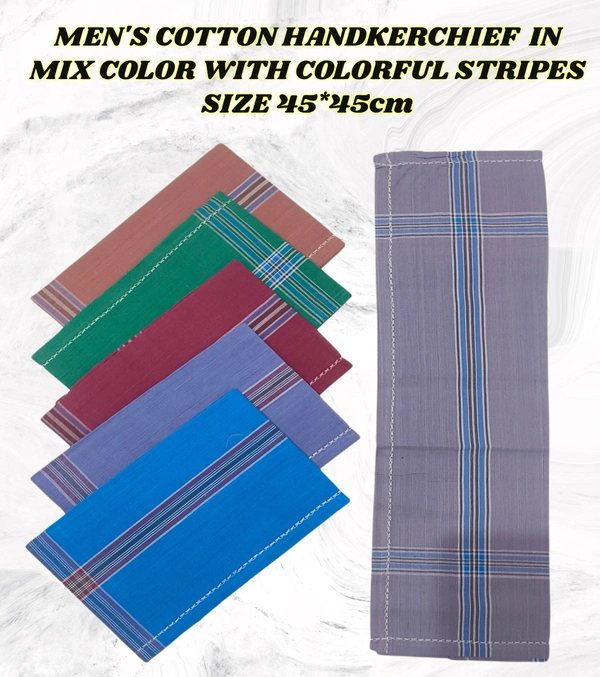 Mens Cotton Multi Color Handkerchief With Colorful Stripes - 12