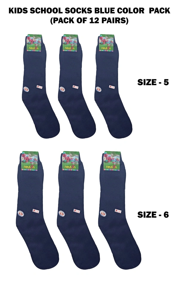Kids School Socks Blue Color  Pack (Pack Of 12 Pairs)
Size -5-6 - Size -5-6, 12