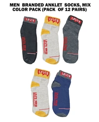 Men  Branded Anklet  Socks, Mix Color Pack (Pack  Of 12 Pairs) - Free, 12