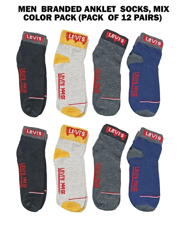 Men  Branded Anklet  Socks, Mix Color Pack (Pack  Of 12 Pairs) - Free, 12