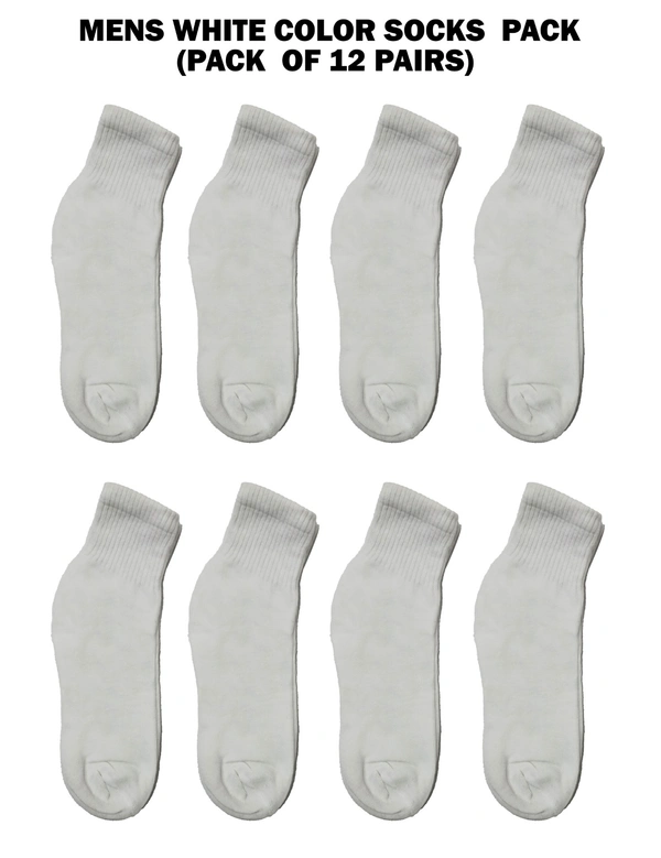 Mens White Color Socks  Pack (Pack  Of 12 Pairs) - Free, 12