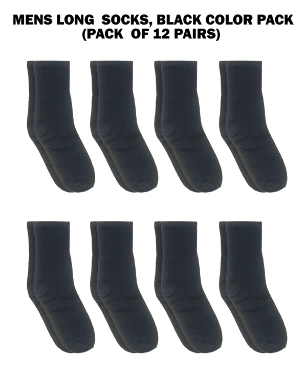 Mens Long  Socks, Black Color Pack (Pack  Of 12 Pairs) - Free, 12
