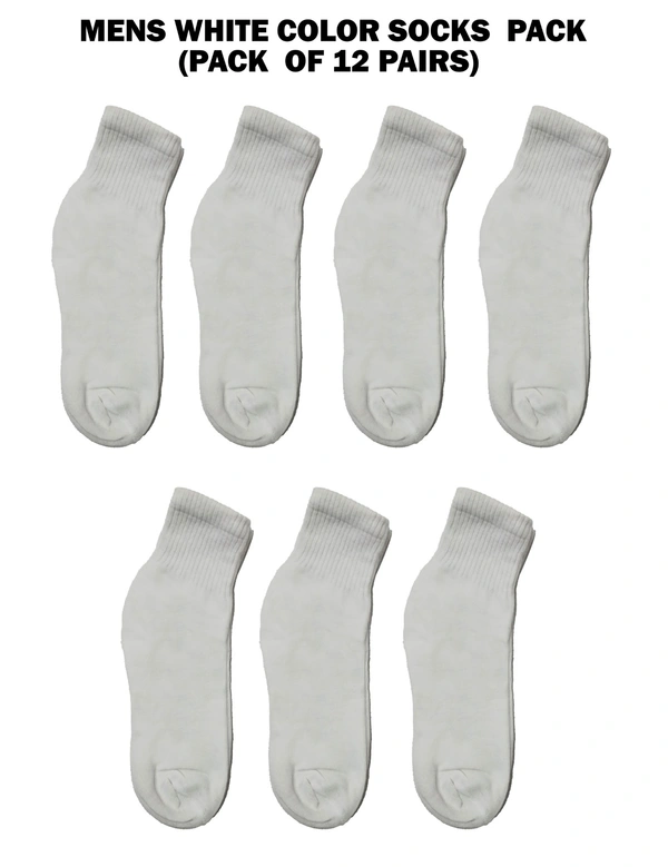 Mens White Color Socks  Pack (Pack  Of 12 Pairs) - Free, 12