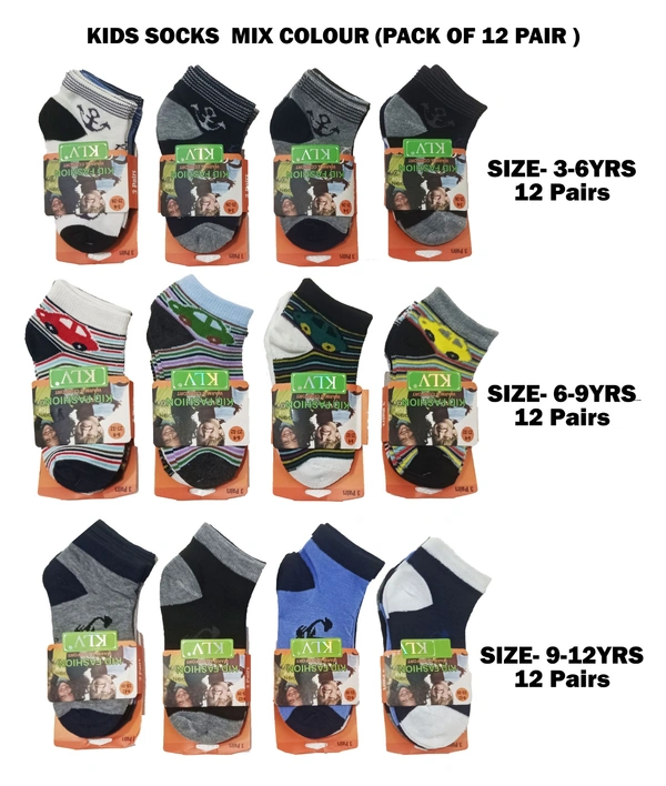 Kids Socks Mix Colour Pack  (Pack Of 12 Pair )
Size-3-6,6-9,9-12, Year - 3-6,6-9,9-12, Year, 12