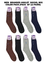 Mens Long Plain  Socks, Mix Color Pack (Pack  Of 12 Pairs) - Free, 12
