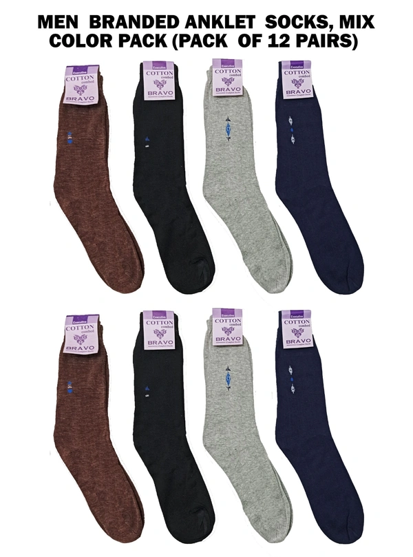 Mens Long Plain  Socks, Mix Color Pack (Pack  Of 12 Pairs) - Free, 12