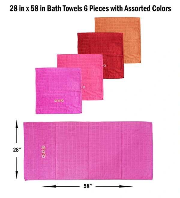 BIJKART 28 in x 58 in Bath Towels 6 Pieces with Assorted Colors - 28/58, 6