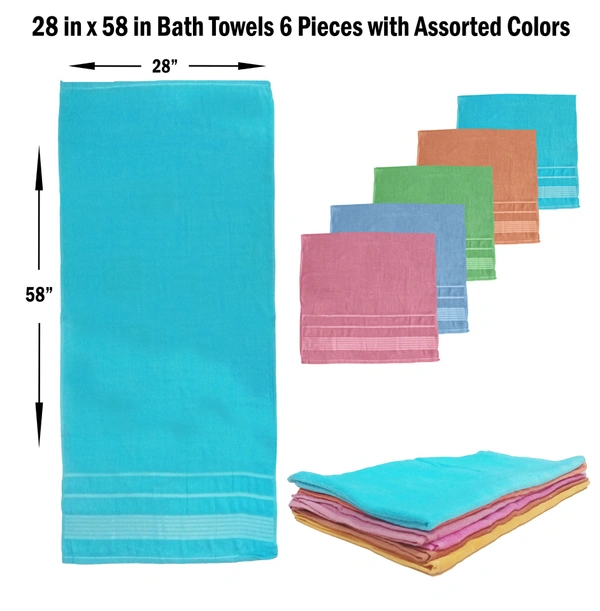 BIJKART 28 in x 58 in Bath Towels 6 Pieces with Assorted Colors - 28 /58, 6