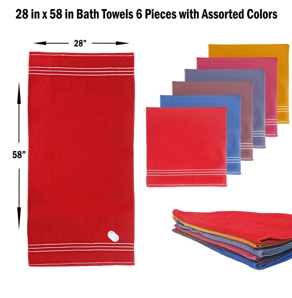 BIJKART 28 in x 58 in Bath Towels 6 Pieces with Assorted Colors - 28/58, 6