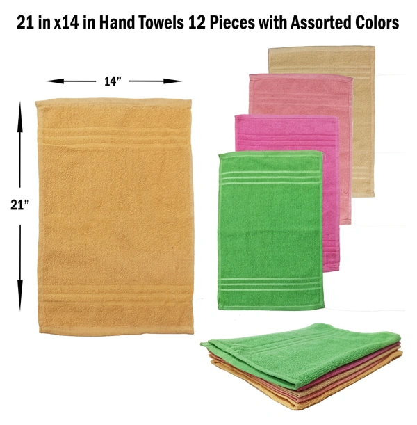 BIJKART  21 in x14 in Hand Towels 12 Pieces with Assorted Colors - 14/21, 12
