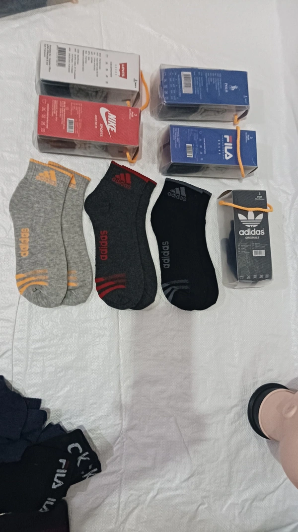 Men Mix Branded Cotton  Socks, Mix Color Pack Set Of 6(3 Pcs In 1Pouch), - Free, 6