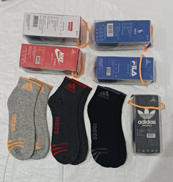 Men Mix Branded Cotton  Socks, Mix Color Pack Set Of 6(3 Pcs In 1Pouch), - Free, 6
