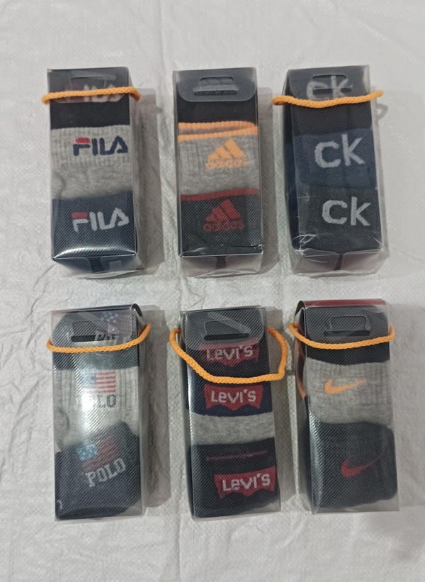Men Mix Branded Cotton  Socks, Mix Color Pack Set Of 6(3 Pcs In 1Pouch), - Free, 6