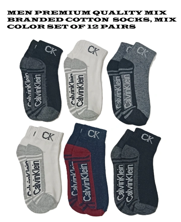 Men Premium Quality Mix Branded Cotton  Socks, Mix Color Set Of 12 Pairs - Free, 12