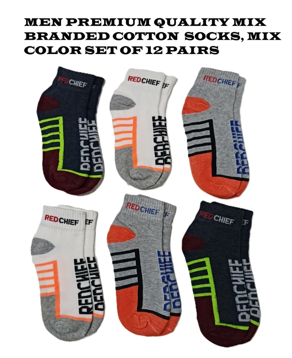 Men Premium Quality Mix Branded Cotton  Socks, Mix Color Set Of 12 Pairs - Free, 12