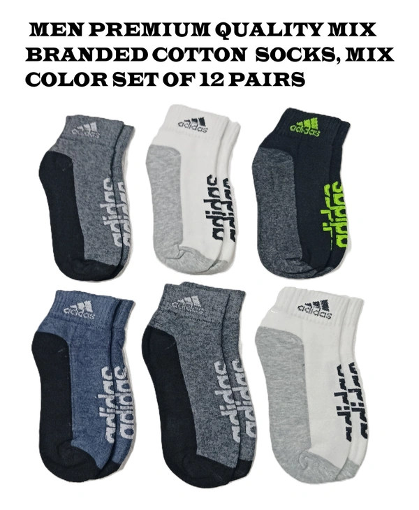 Men Premium Quality Mix Branded Cotton  Socks, Mix Color Set Of 12 Pairs - Free, 12
