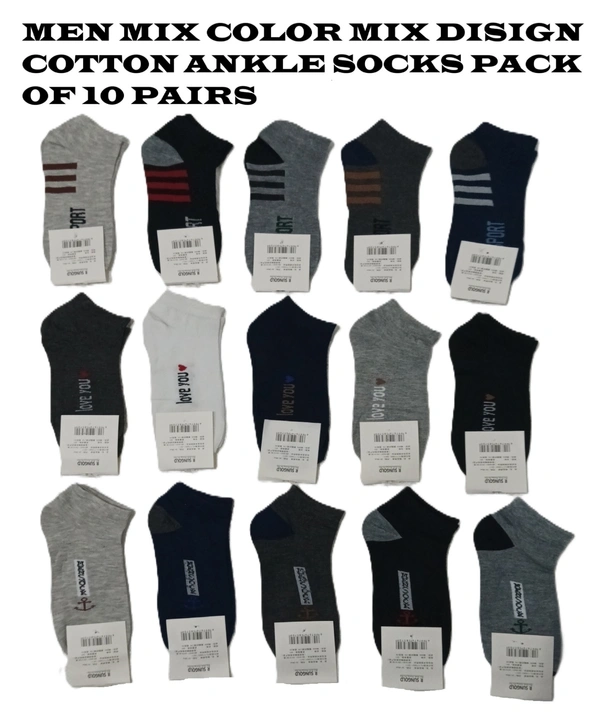 Men Mix Color Mix Design Ankle Socks Pack Of 10 Pairs - Free, 10
