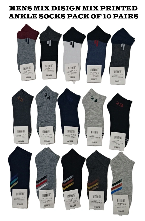 Men Mix Color Mix Design Ankle Socks Pack Of 10 Pairs - Free, 10