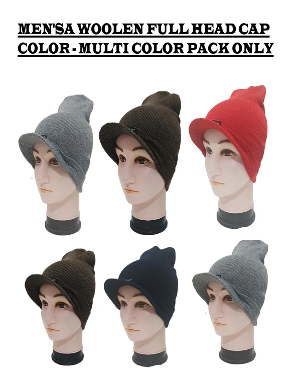 Mens Woolen Full Head Cap Color Multi Color Pack Only - Full Head Cap, 6