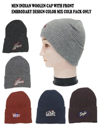 Men Indian Woolen Cap With Front Embrodary Design Color Mix Colr Pack Only - Free, 6
