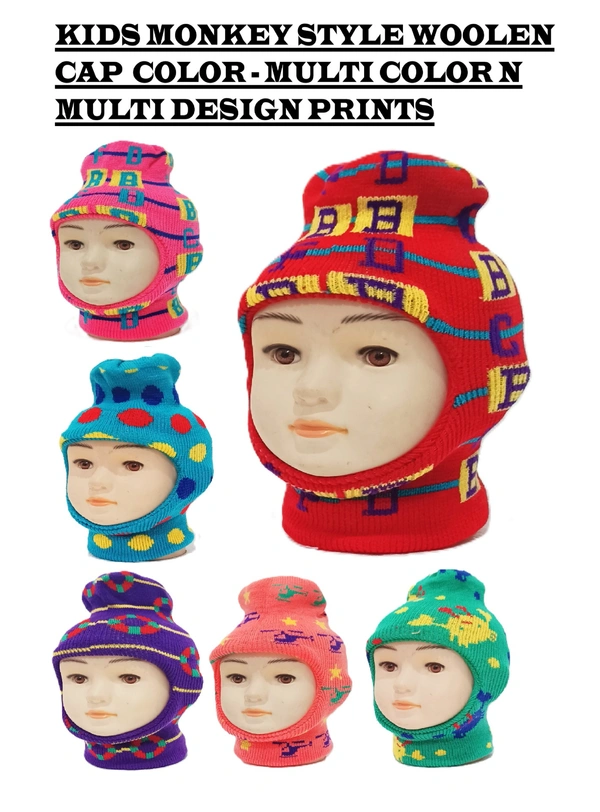 Kids Monkey Style Woolen Cap Color Multi Color And Multi Design Prints - Kids Monkey Style, 6