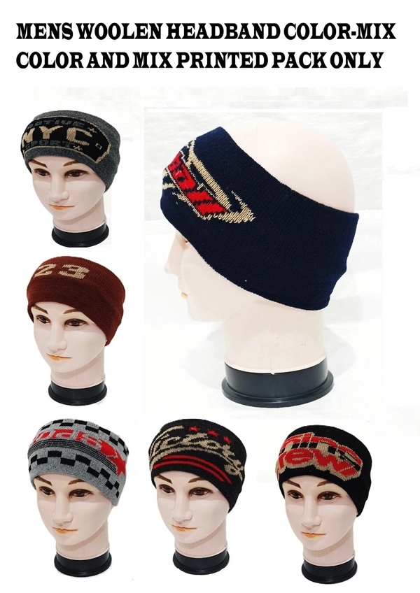 Men Woolen Head Band Mix Color And Mix Printed Pack Only - Head Band, 6