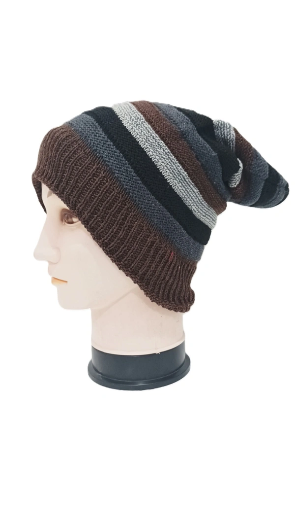 Woolen Long Beanie Cap With Inside Furr Mix Color Only - Long Beanie, 6