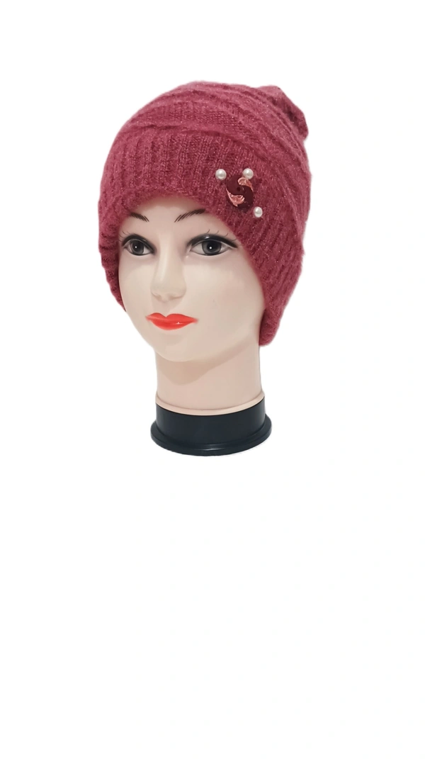 Girls And Ladies Woolen Caps With Inside Furr Mix Color Pack Only - Free, 6