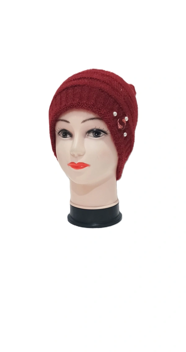 Girls And Ladies Woolen Caps With Inside Furr Mix Color Pack Only - Free, 6