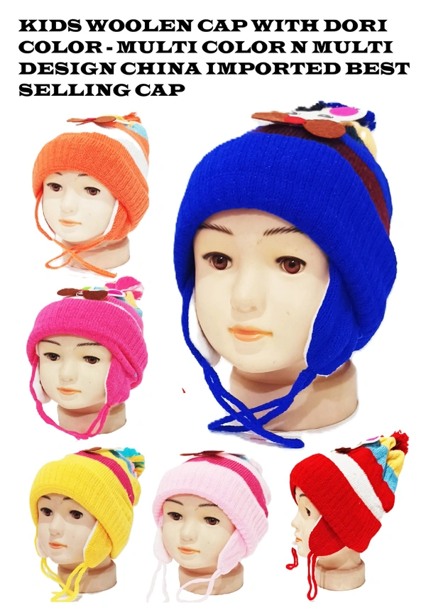 Kids Woolen Caps With Dori Color-Multi Color And Multi Design China Improted And Best Selling Cap - For Kids, 6