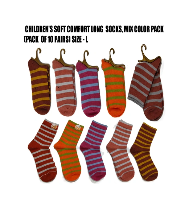 Children'S Soft Comfort Long Socks,Mix Color Pack (Pack Of 10Pairs ) Size -L - Large, 10